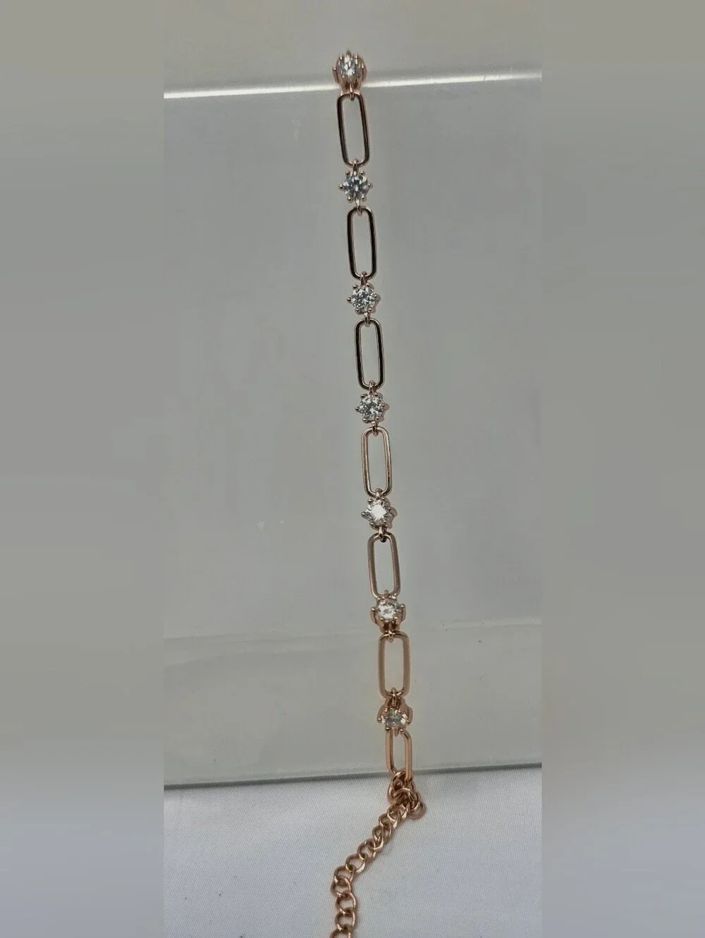 Sterling Silver/rose Gold Paperclip Tennus Braclet, 3 Ct. Moissinite